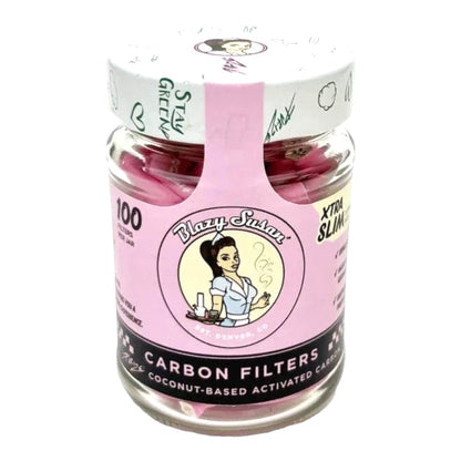 Blazy Susan Carbon Filter Tips Xtra Slim 100ct Jar  |10 Jars / Display | 6 Display / Case