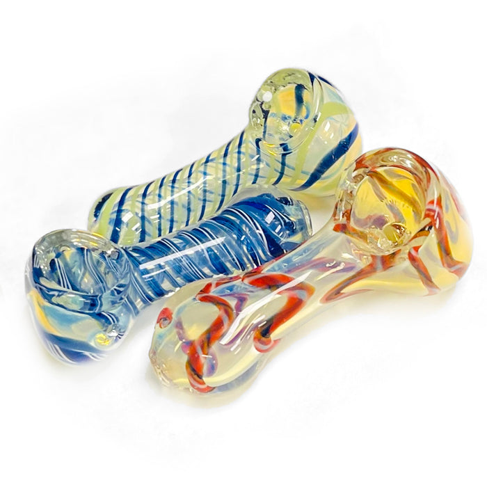 3" Fumed Wig Wag Mixed Glass Hand Pipe (Assorted Colors)