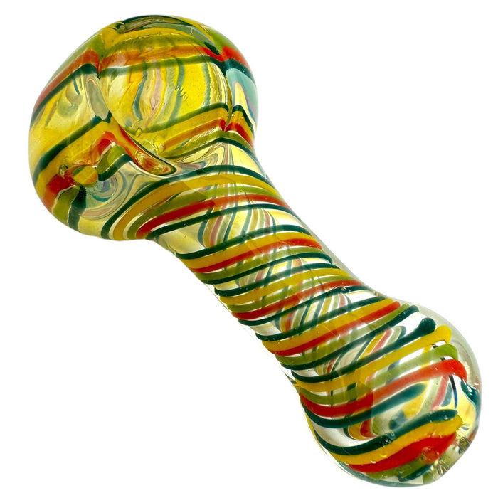3" Rainbow Swirl Fumed Spoon Glass Hand Pipe - Assorted Colors