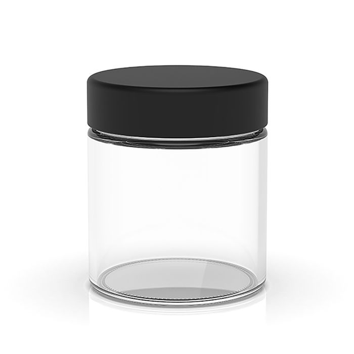 3oz Matte Black Round Cap Clear Child Resistant Glass Jar