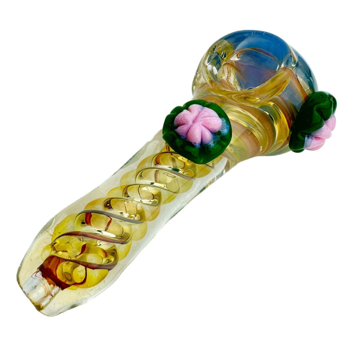 4.5" 2 Flowers Twisted Fumed Glass Hand Pipe (Assorted Colors)