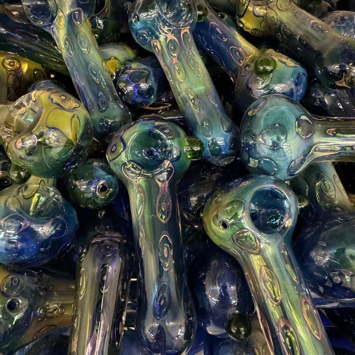 4.5" Gold Blue Fumed Spotted - Glass Hand Pipe