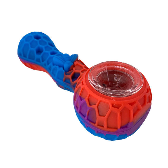 4" Honey Comb Silicone Hand Pipe with Glass Bowl, 5mL Storage and Dabber - TX260