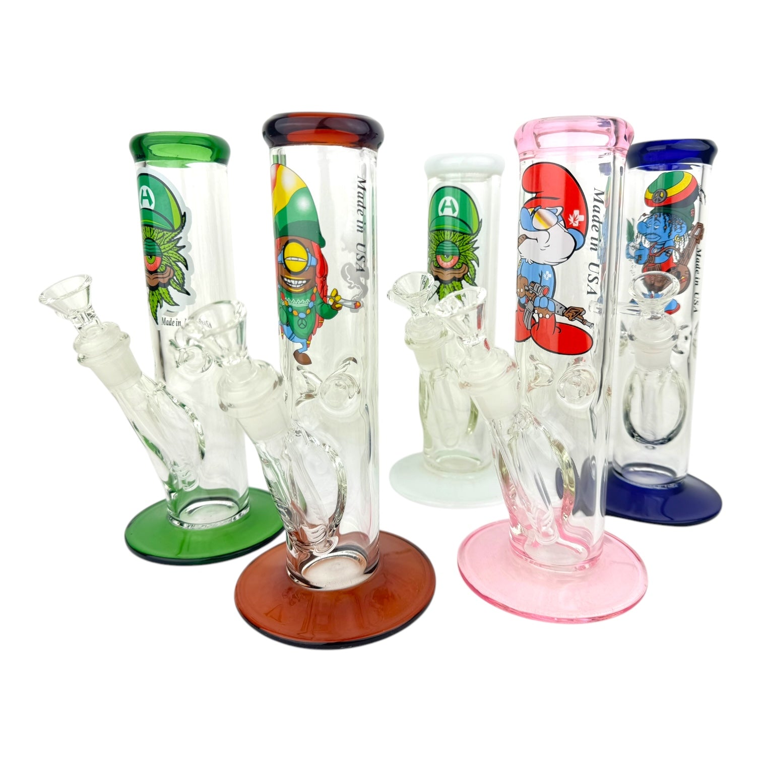 10" Clear Straight Tube Ice Catcher Glass Water Pipe - Assorted Sticker Decal