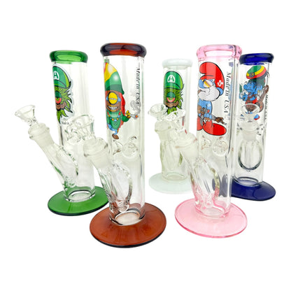 10" Clear Straight Tube Ice Catcher Glass Water Pipe - Assorted Sticker Decal