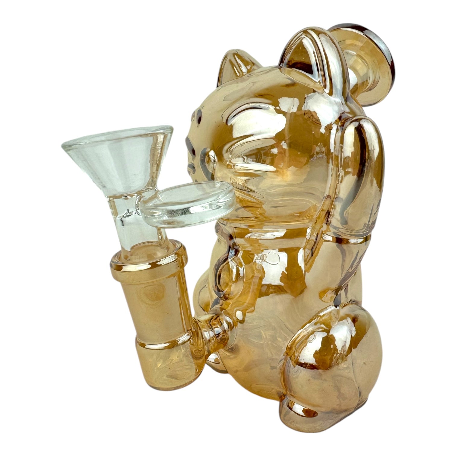 5" Lucky Cat Chrome Glass Water Pipe