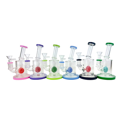 7" Lollipop Cylinder Bent Neck Glass Water Pipe (Assorted Colors)