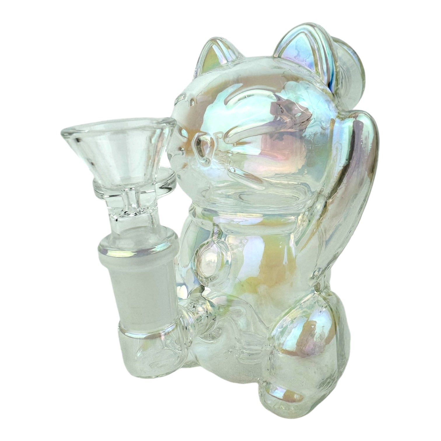 5" Lucky Cat Chrome Glass Water Pipe