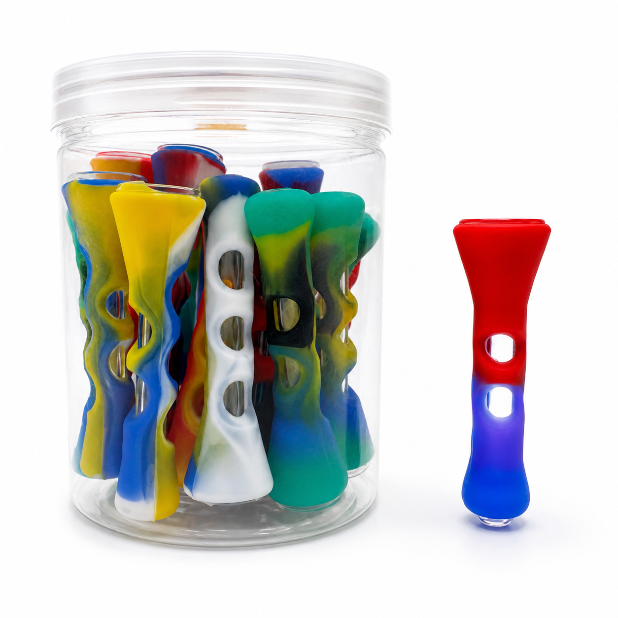 3.5" Flashlight Silicone Chillum with Glass Bowl (20ct Jar)