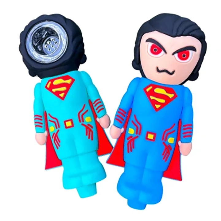 4" Evil Superman Silicone Hand Pipe with Glass Bowl (TX638)