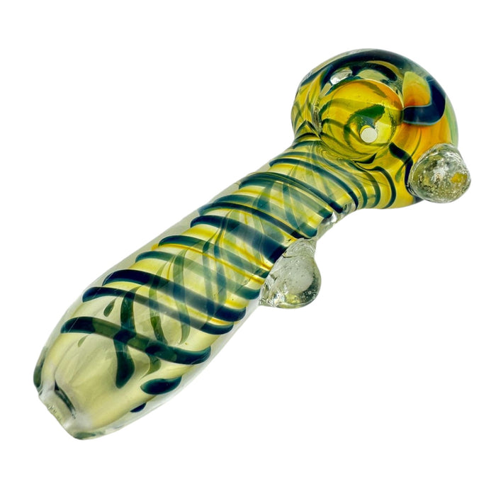 4" Fumed Color Swirl 2 Bumps Glass Hand Pipe