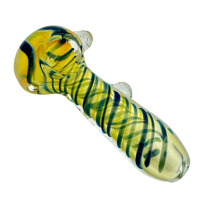 4" Fumed Color Swirl 2 Bumps Glass Hand Pipe