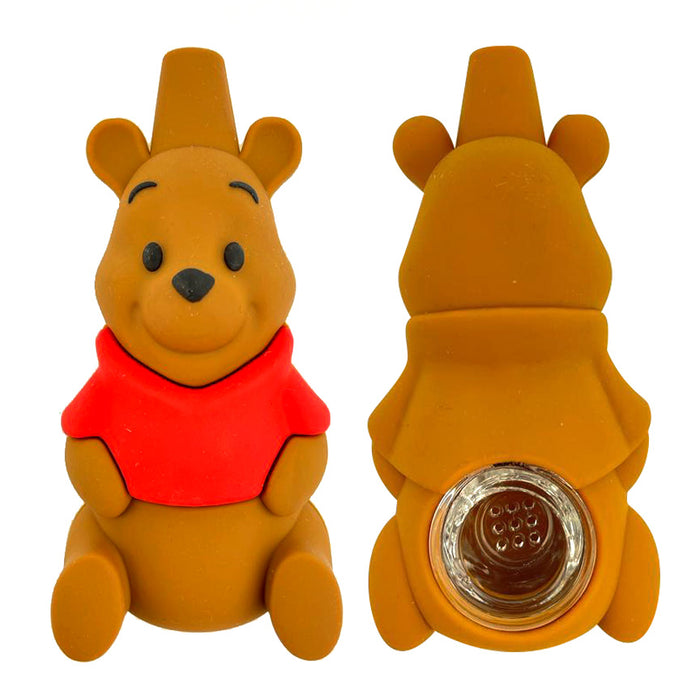 4" Pooh Bear Silicone Hand Pipe With Glass Bowl
