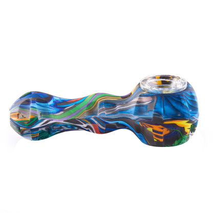 4" Printed Silicone Hand Pipe with Glass Bowl, 5mL Storage and Dabber