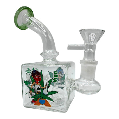 4" R &M Cube Glass Water Pipe "DA-093BO"