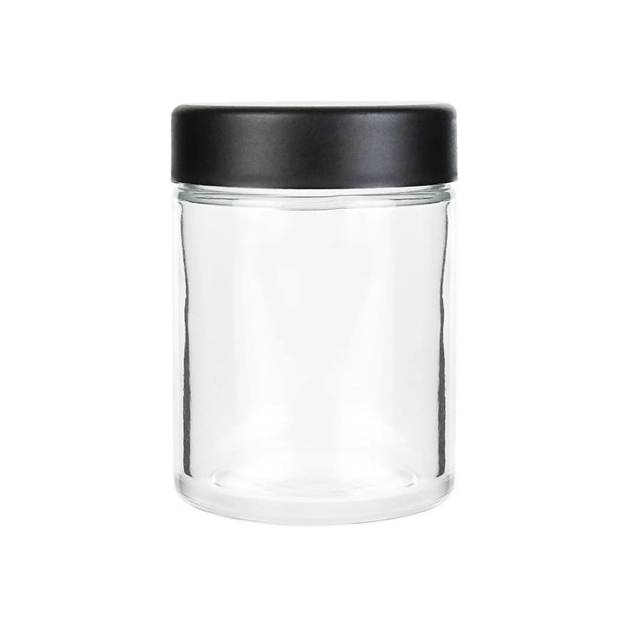 4oz Matte Black Round Cap Clear Child Resistant Glass Jar