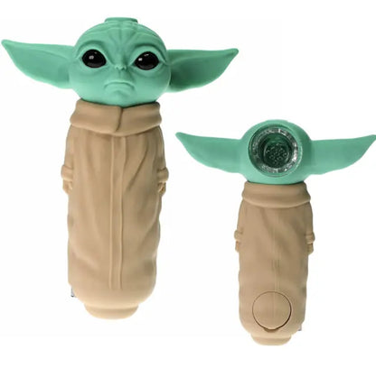4" Baby Yoda Silicone Hand Pipe With Glass Bowl (TX652) - Assorted Colors