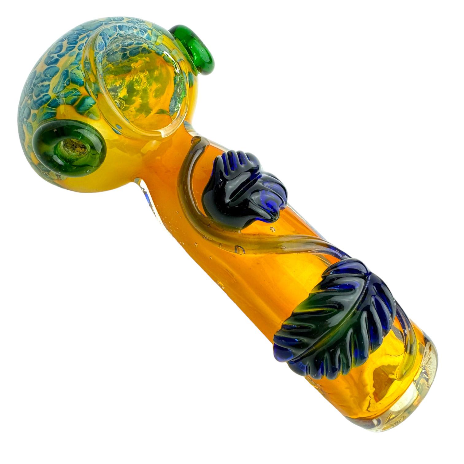 5.5" Fumed Yellow w/ 2 Leaf Glass Hand Pipe (Assorted Colors)