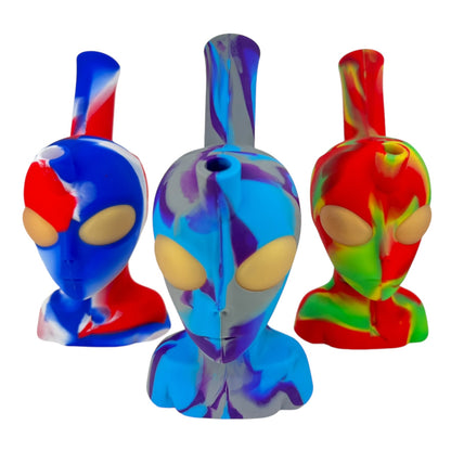 8" Alien Face Silicone Water Pipe - Assorted Colors "SWP 99"