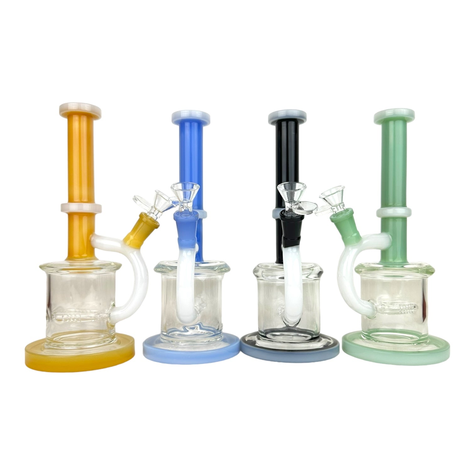 10" Flat Bottom Colored and Clear Glass Water Pipe