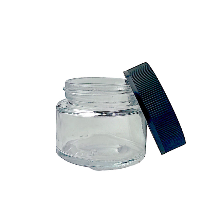 90mL (3oz.) Clear Glass Child Resistant Jar with Black Cap