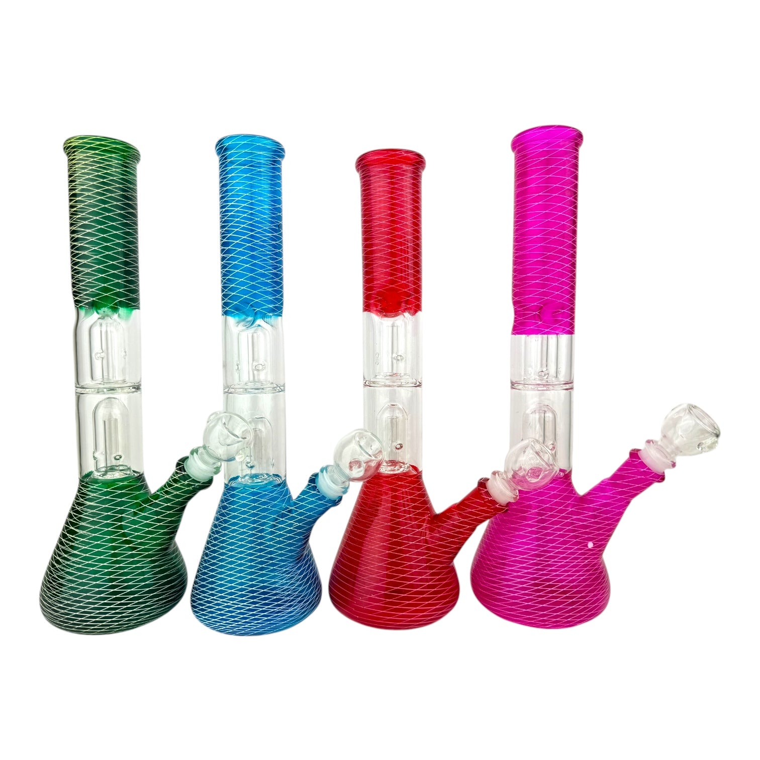 12" Clear Double Dome Colored Beaker Glass Water Pipe
