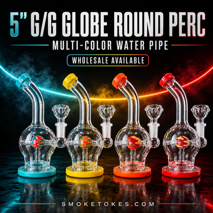 5" Glass on Glass Glove Round Multi Color Perc Water Pipe