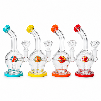 5" Glass on Glass Glove Round Multi Color Perc Water Pipe