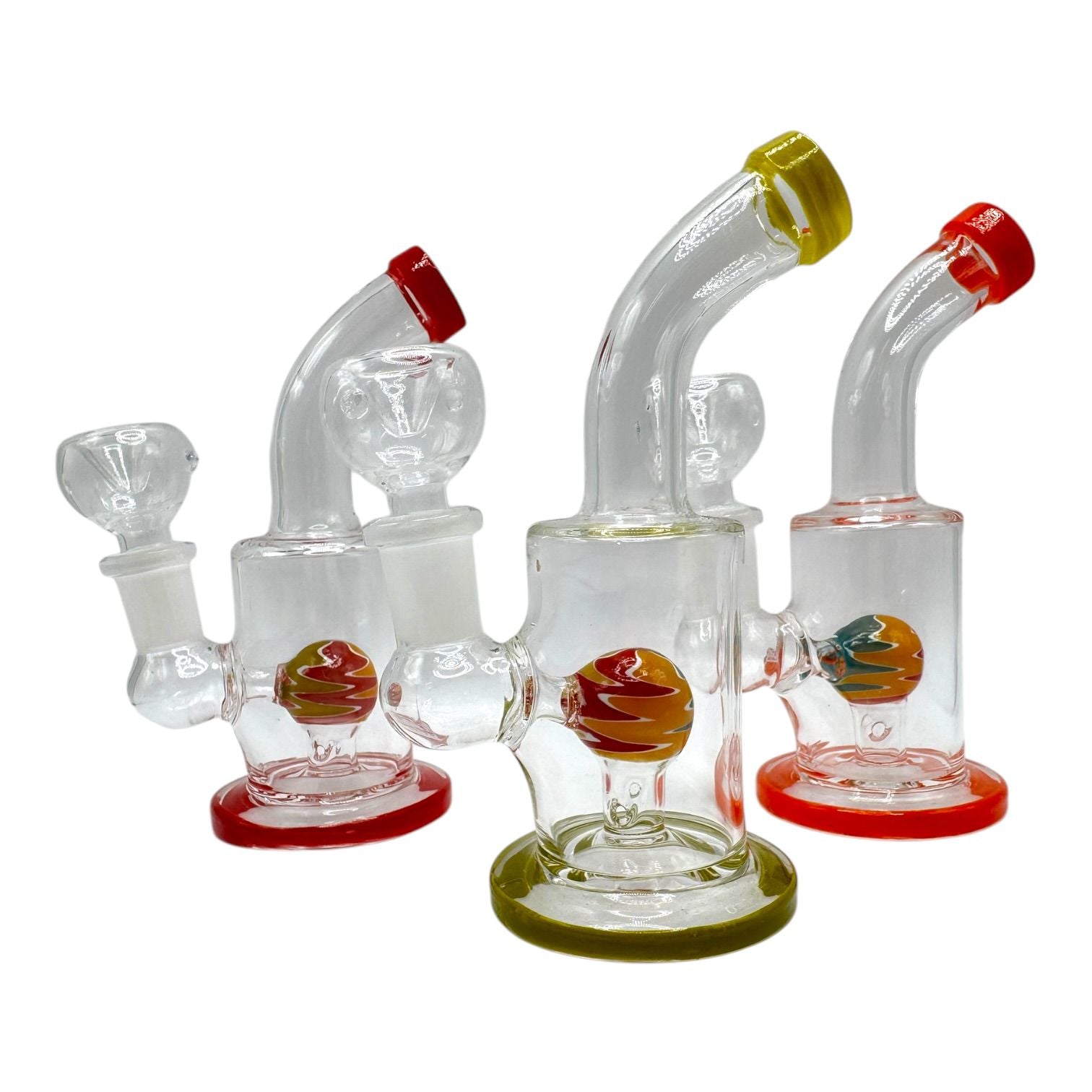 5" Glass on Glass Round Multi Color Perc Water Pipe 128/MC