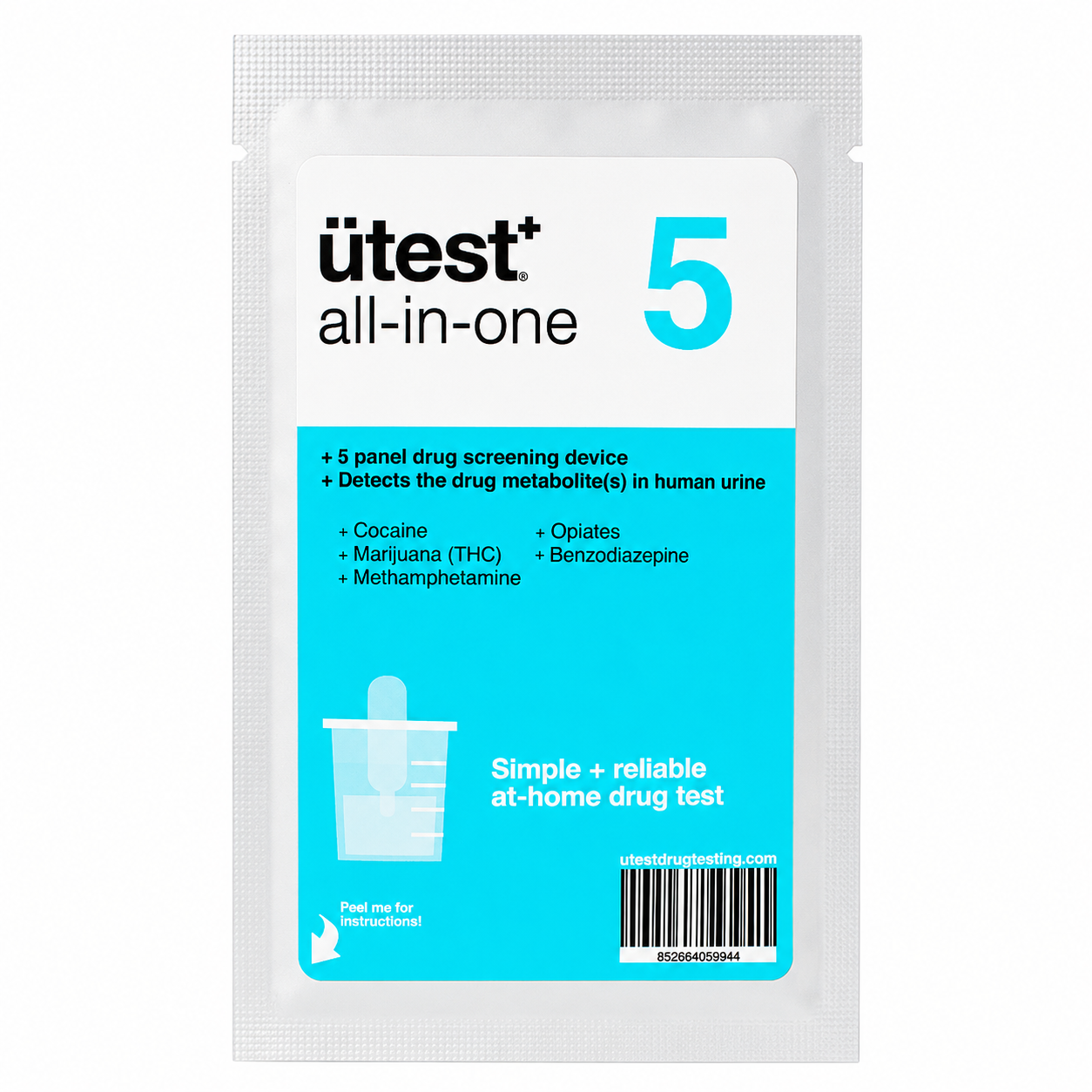 5 Panel Drug Test Kit U-test - THC, Cocaine, Methamphetamine, Opiates, PCP