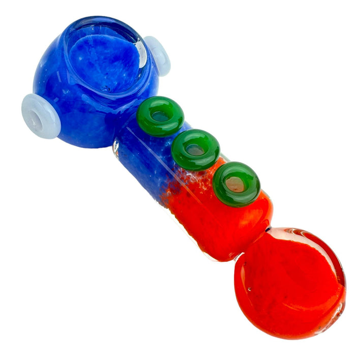 5" Color 5 Button Flat Mouth Glass Hand Pipe (Assorted Colors)