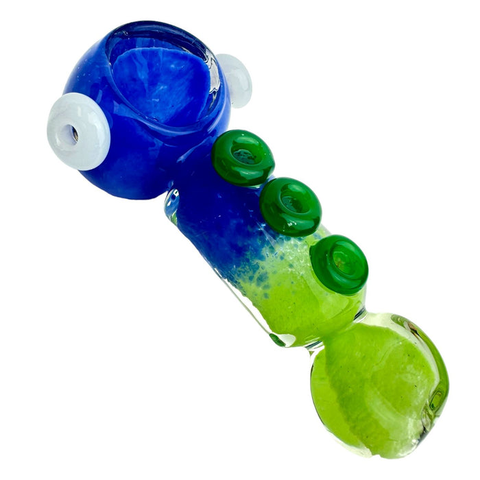 5" Color 5 Button Flat Mouth Glass Hand Pipe (Assorted Colors)
