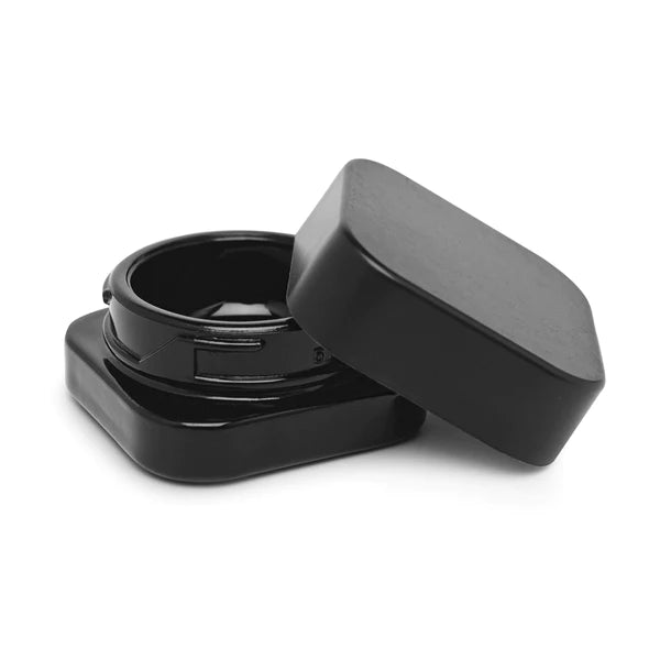 5ml Cube (Qube) Glossy Black Glass Child Resistant Jar with Black Cap