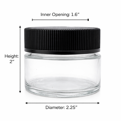 60mL (2oz.) Clear Glass Child Resistant Jar Container with Black Cap