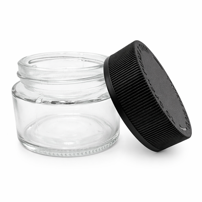 60mL (2oz.) Clear Glass Child Resistant Jar Container with Black Cap