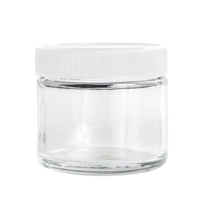 60mL (2oz.) Clear Glass Child Resistant Jar Container with White Cap