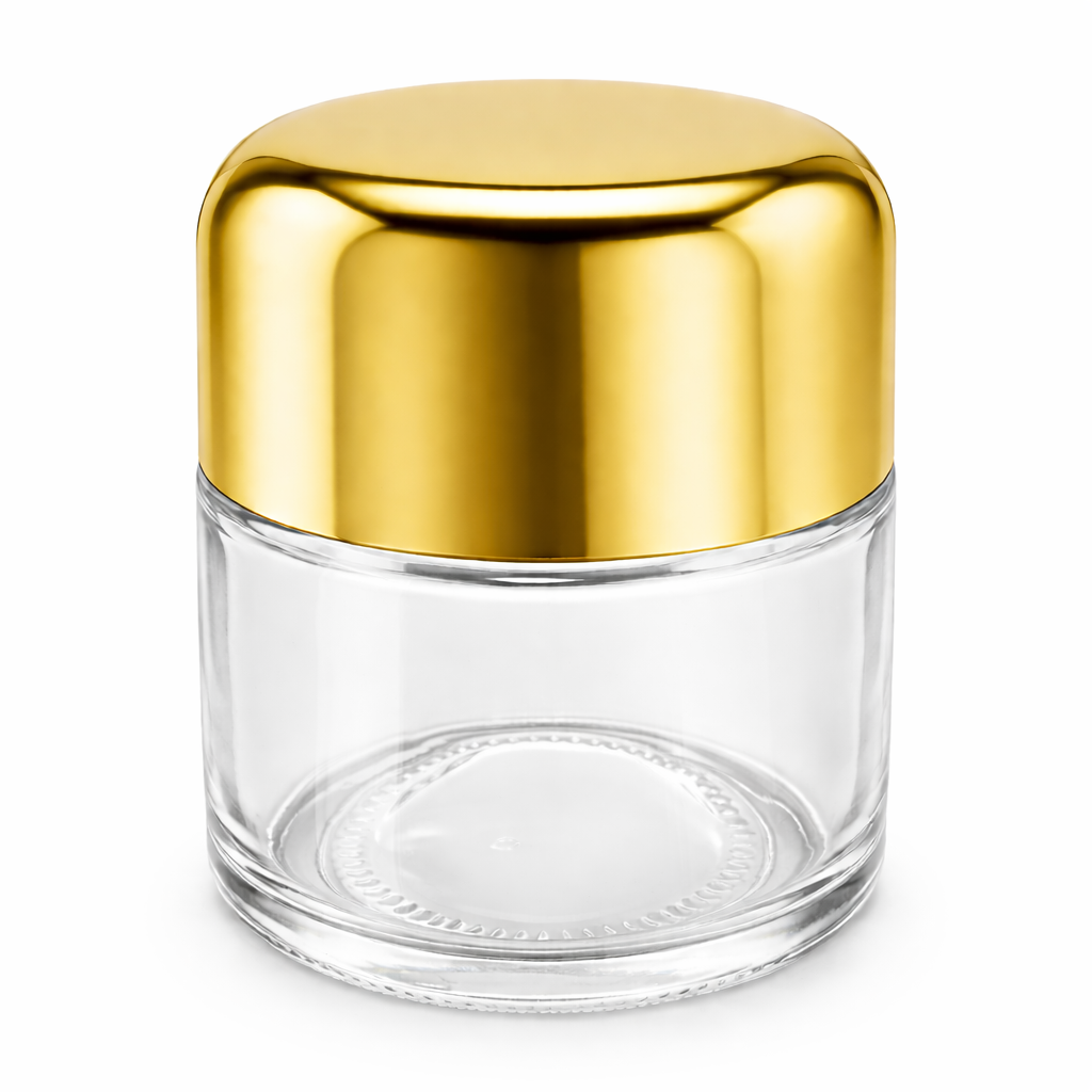 60ml (2oz) Round (Bullet) Child Resistant Jar with Gold Cap