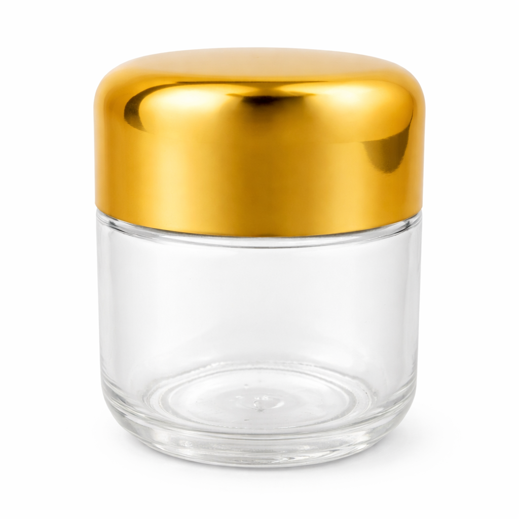 60ml (2oz) Round (Bullet) Child Resistant Jar with Gold Cap