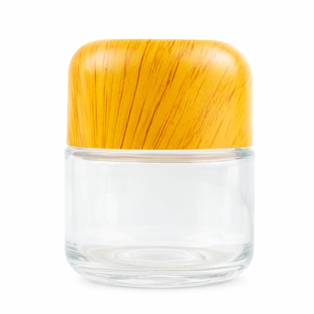 60ml (2oz) Round (Bullet) Child Resistant Jar with Wood Grain Cap