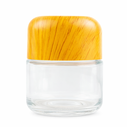 60ml (2oz) Round (Bullet) Child Resistant Jar with Wood Grain Cap