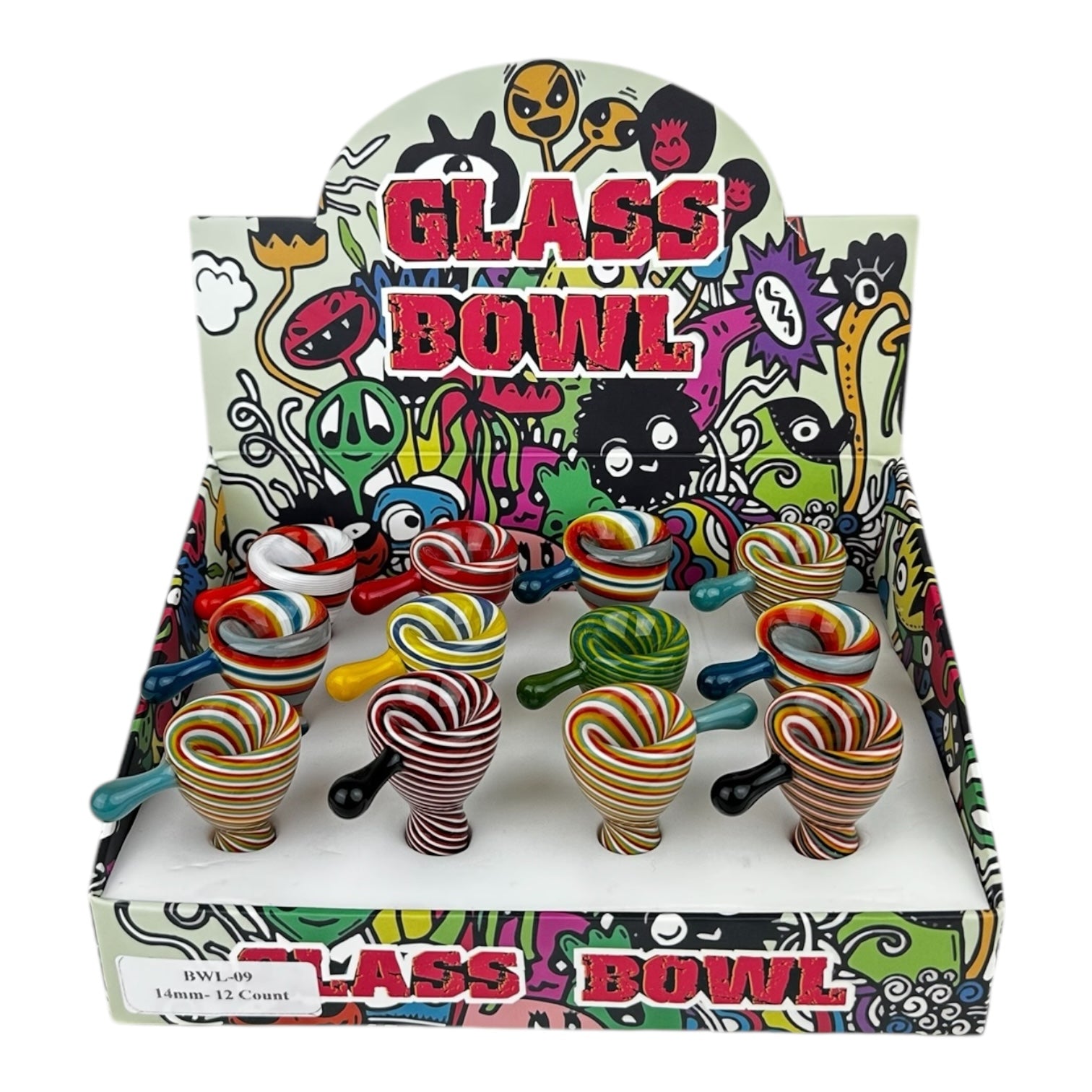 Glass Bowls 14mm Wigwag Bwl -09 - 12ct Display