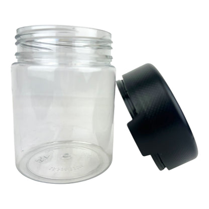 18.5oz Cubby Gorrila Matte Black Round Cap Clear Child Resistant Plastic Jar