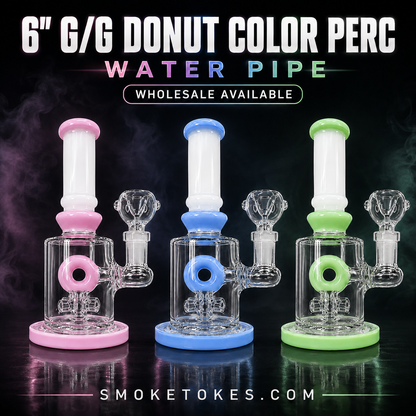 6" Glass on Glass Donut Color Perc Water Pipe