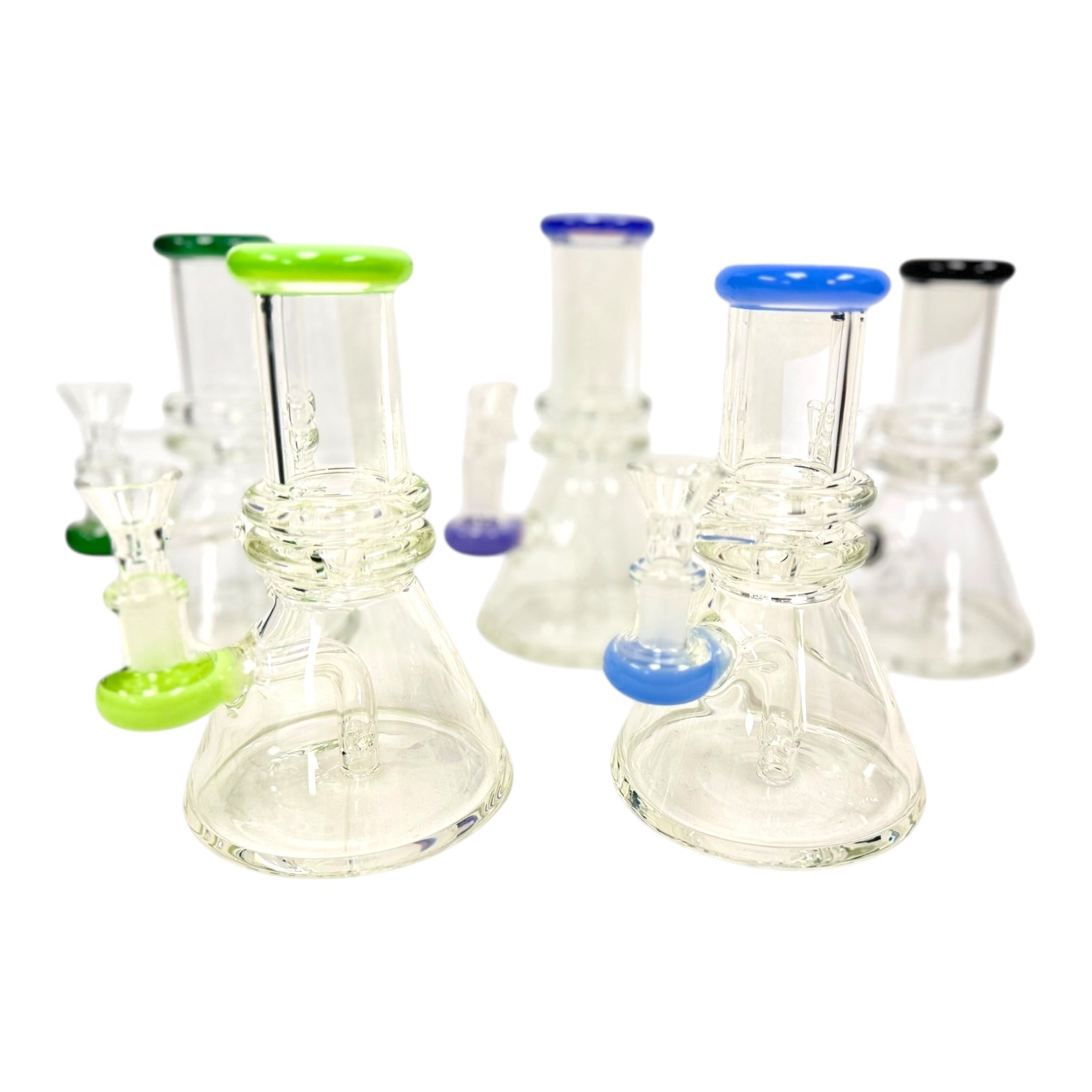 6" Double Ring Beaker Thick Glass Water Pipe "WP - 5158" (Assorted Colors)