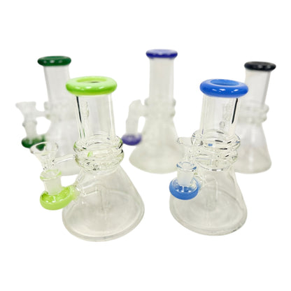 6" Double Ring Beaker Thick Glass Water Pipe "WP - 5158" (Assorted Colors)