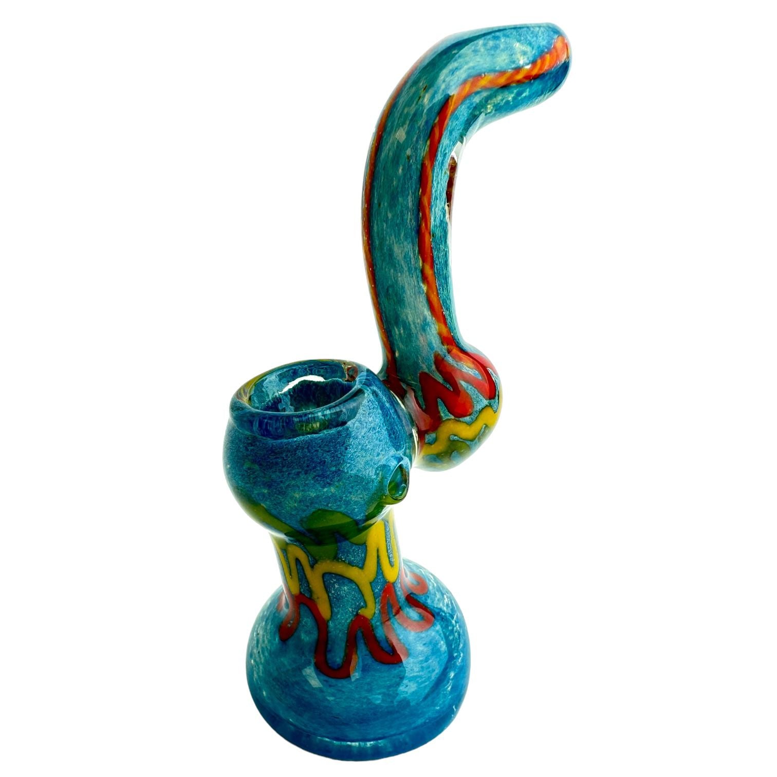 6" Swirl Flat Frit Mouth Glass Bubbler Water Pipe (Assorted Colors)
