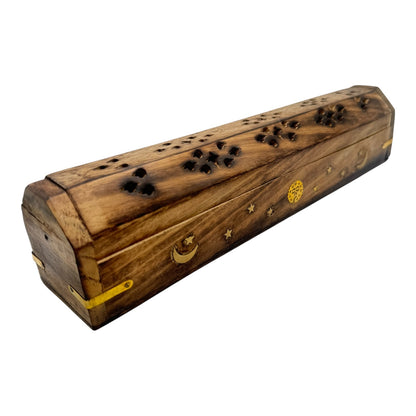 Incense Burner Wooden Coffin Box with Storage
