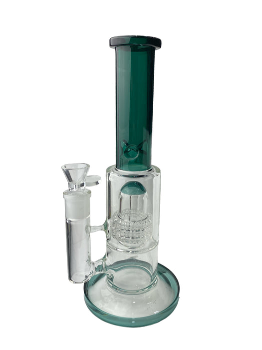 11" Colored Neck Grid Perc Glass Water Pipe