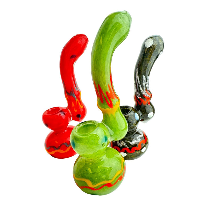 7" Solid Color Wigwag Bubbler Glass Hand Pipe