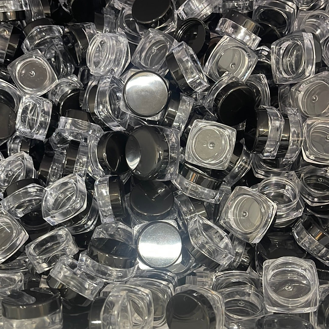5g Clear Square Plastic Jar W/ Black Cap